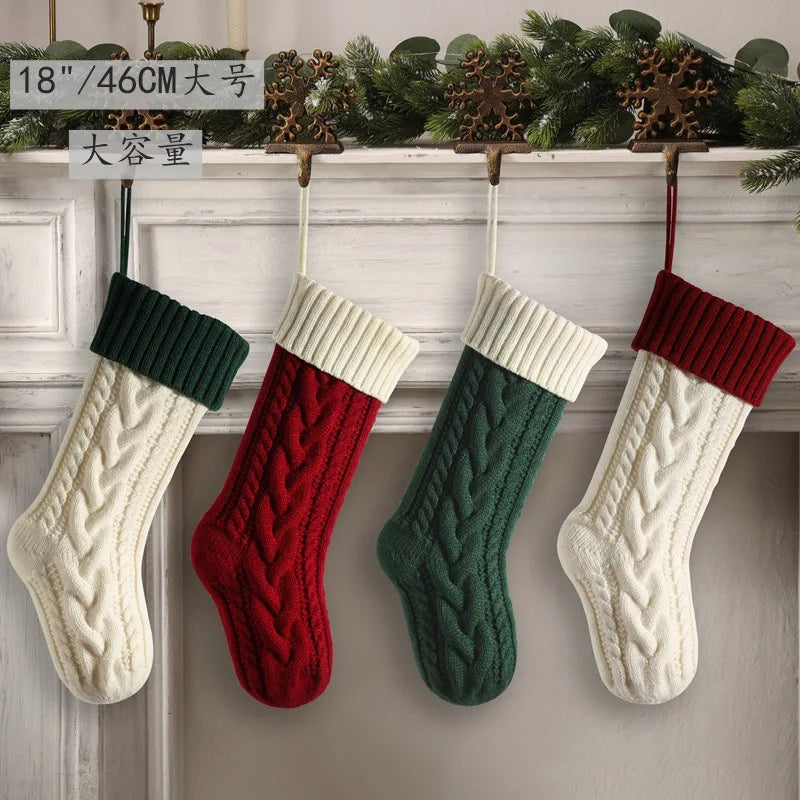 18” Knitted Christmas Stocking – Cozy Holiday Gift Bag for Fireplace, Christmas Tree & Home Decor