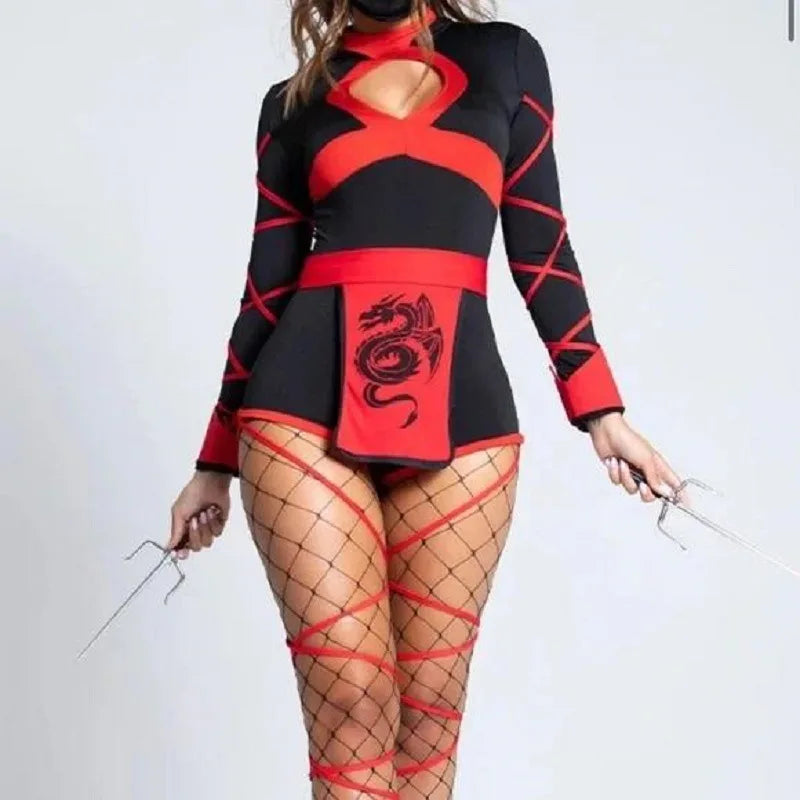 Shadow Slayer Ninja Set – Sexy Red or Blue Cosplay Jumpsuit with Belt Detail