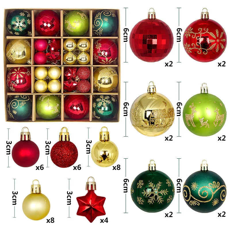 44-Piece Christmas Ornament Set – 6cm Shatterproof Balls in Premium Holiday Color Themes