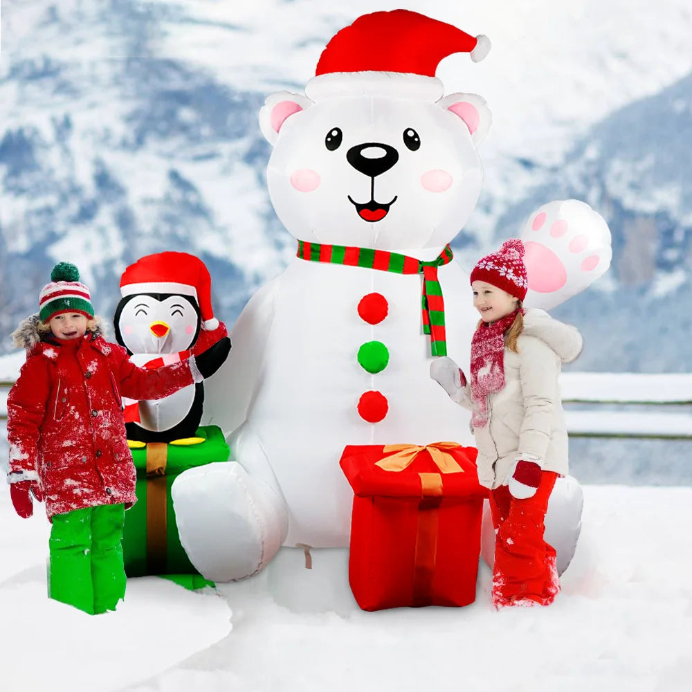 6FT Polar Bear & Penguin Christmas Inflatable – LED Light-Up Outdoor Holiday Blow-Up Decoration (US/UK/EU Plug)