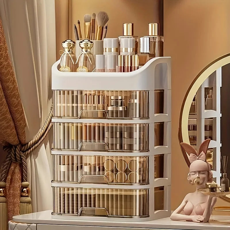 Luxe Glam Cosmetic Storage Tower – Large-Capacity Transparent Makeup & Jewelry Drawer Organizer (Multi-Layer Options)