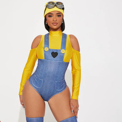Minion Madness Women’s Cosplay Jumpsuit Set – Halloween Cartoon Character Costume