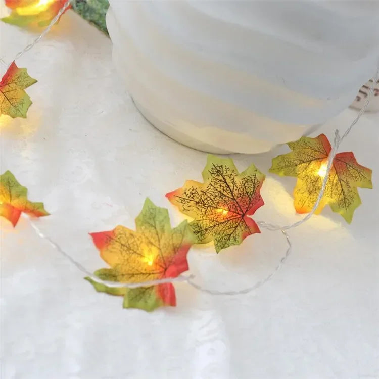 3M Christmas Decoration Artificial Maple Leaf Leaves LED Light String Lantern Garland Home Party DIY Deco Halloween New Yea