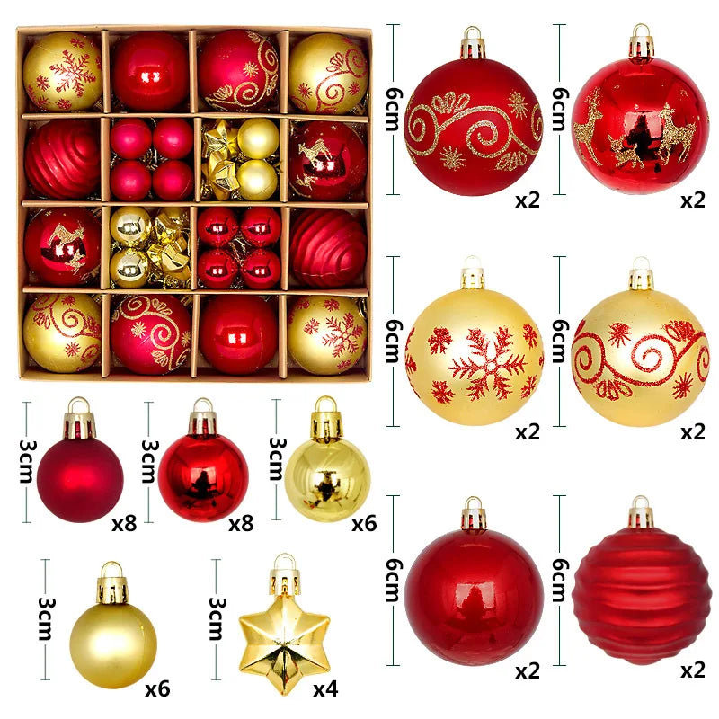 44-Piece Christmas Ornament Set – 6cm Shatterproof Balls in Premium Holiday Color Themes