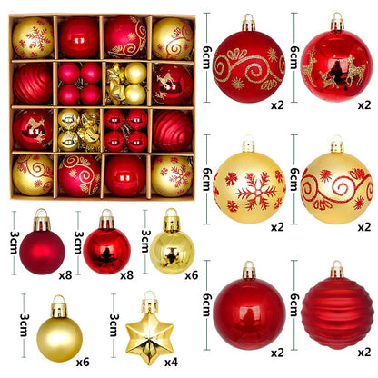44-Piece Christmas Ornament Set – 6cm Shatterproof Balls in Premium Holiday Color Themes