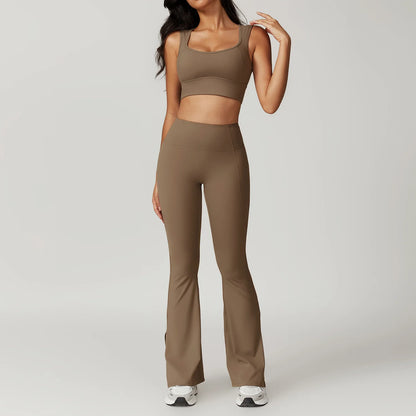 ElevateFit 2-Piece Yoga Set: High-Waist Leggings & Bell-Bottoms Sports Bra for Women - Fitness Tracksuit Activewear