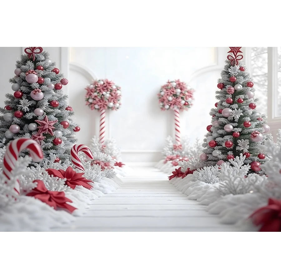 Holiday Arch Christmas Photography Backdrop – Red & Gold Festive Scene