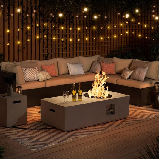 Autumn Hearth Luxe Propane Fire Pit – 48” Stone-Look Round Table with 50,000 BTU Burner & Storage