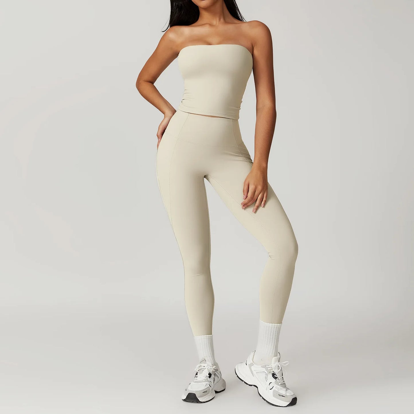ElevateFit 2-Piece Yoga Set: High-Waist Leggings & Bell-Bottoms Sports Bra for Women - Fitness Tracksuit Activewear