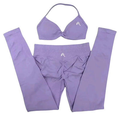 EmpowerFit™ 2-Piece Seamless Yoga Set – Supportive Cross-Back Sports Bra & High-Waist Hip-Lift Shorts