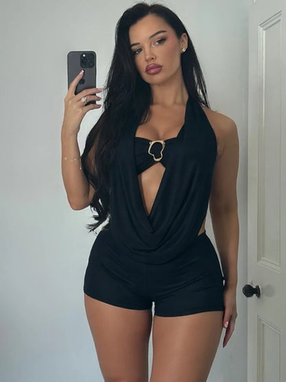 Midnight Muse Backless Romper