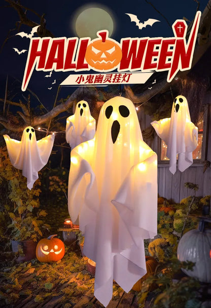 Halloween Party LED Glow Ghost Home Indoor Outdoor Decoration Supplies 2024 Haunted House Bar Hanging Horror Props with Lights