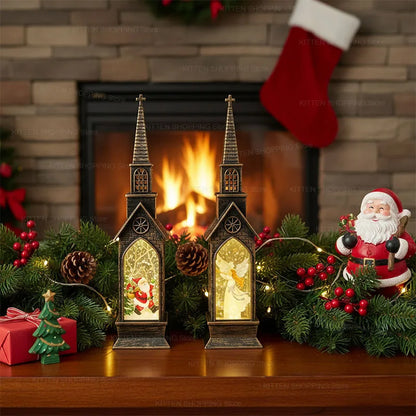 Christmas LED Fairy Lantern & Santa Lighthouse Night Light – Cozy Glowing Tabletop Holiday Decor