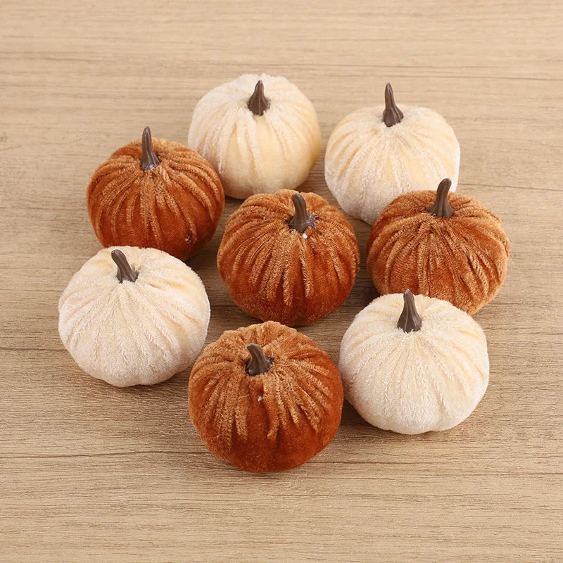 Cozy Flannel Pumpkin Set – 8/12pcs Soft Fabric Fall Decor for Autumn, Thanksgiving & Halloween Tables