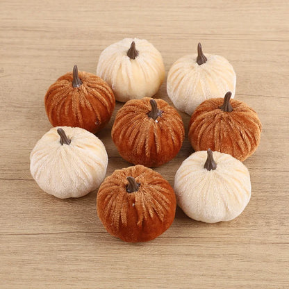 Cozy Flannel Pumpkin Set – 8/12pcs Soft Fabric Fall Decor for Autumn, Thanksgiving & Halloween Tables