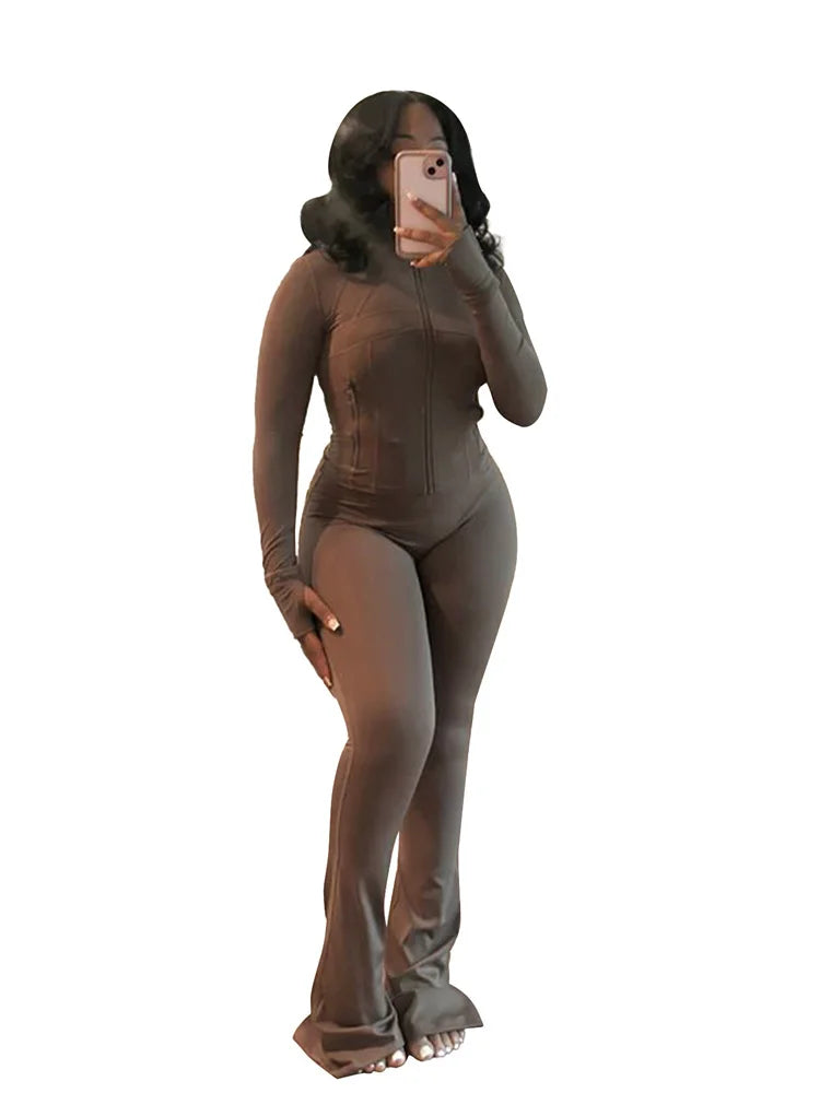 Chic & Sporty Y2K Tracksuit – Zip-Up Crop Top & High-Waist Joggers Set