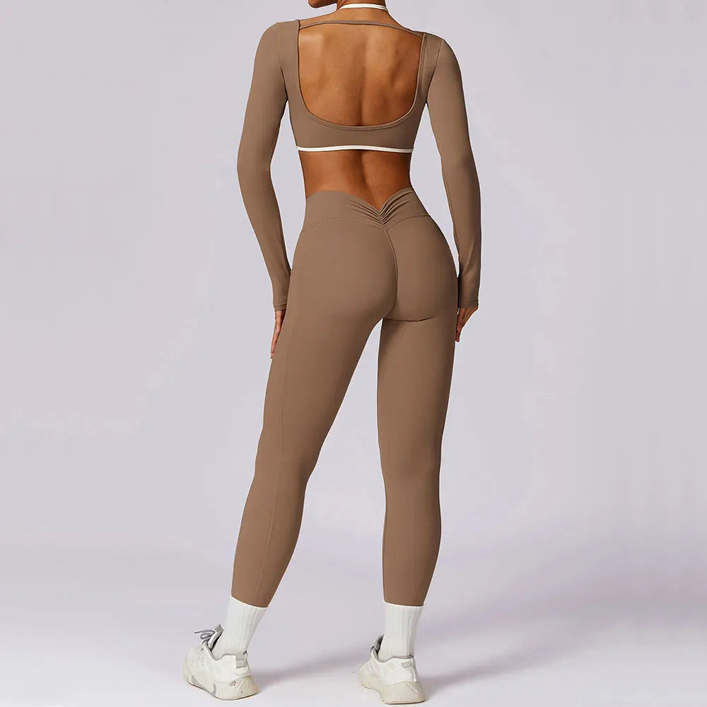 Fit & Fierce 2-Piece Yoga Set: Long Sleeve Crop Top + High-Waist Leggings