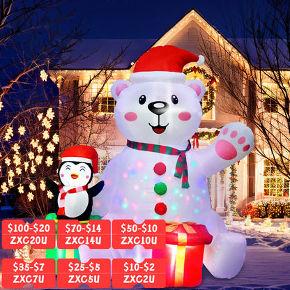 6FT Polar Bear & Penguin Christmas Inflatable – LED Light-Up Outdoor Holiday Blow-Up Decoration (US/UK/EU Plug)