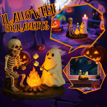 Haunted Glow Skeleton Bonfire Lamp – Flickering Halloween Ghost Light Decor for Living Room, Mantel & Nightstands