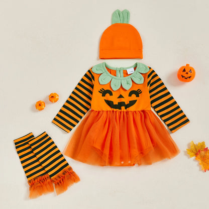 Pumpkin Baby Romper Set – Long Sleeve Halloween Outfit (0–18M)