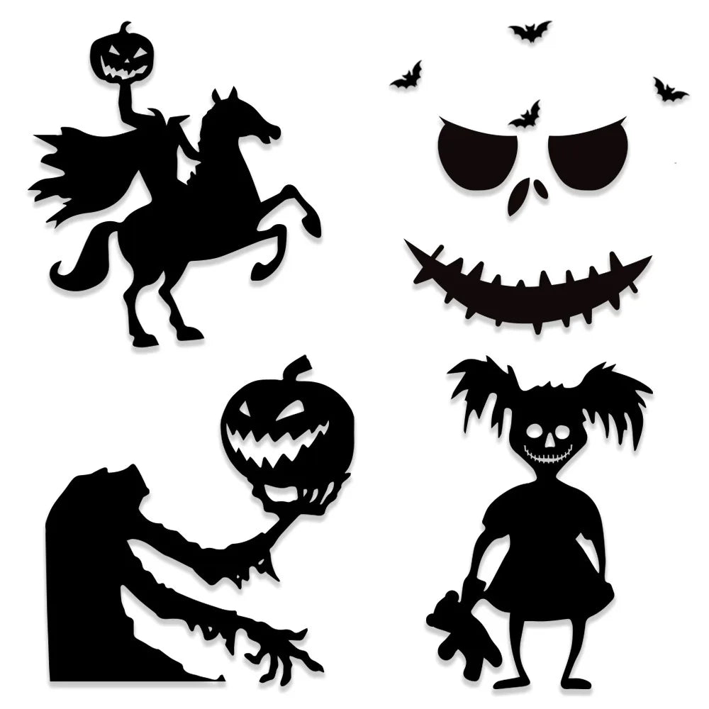Haunted Shadows Halloween Door & Window Stickers – Skeleton, Witch, Pumpkin, and Ghost DIY Wall Decals for Spooky Home Decor