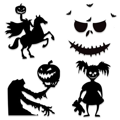 Haunted Shadows Halloween Door & Window Stickers – Skeleton, Witch, Pumpkin, and Ghost DIY Wall Decals for Spooky Home Decor