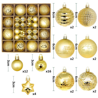 44-Piece Christmas Ornament Set – 6cm Shatterproof Balls in Premium Holiday Color Themes