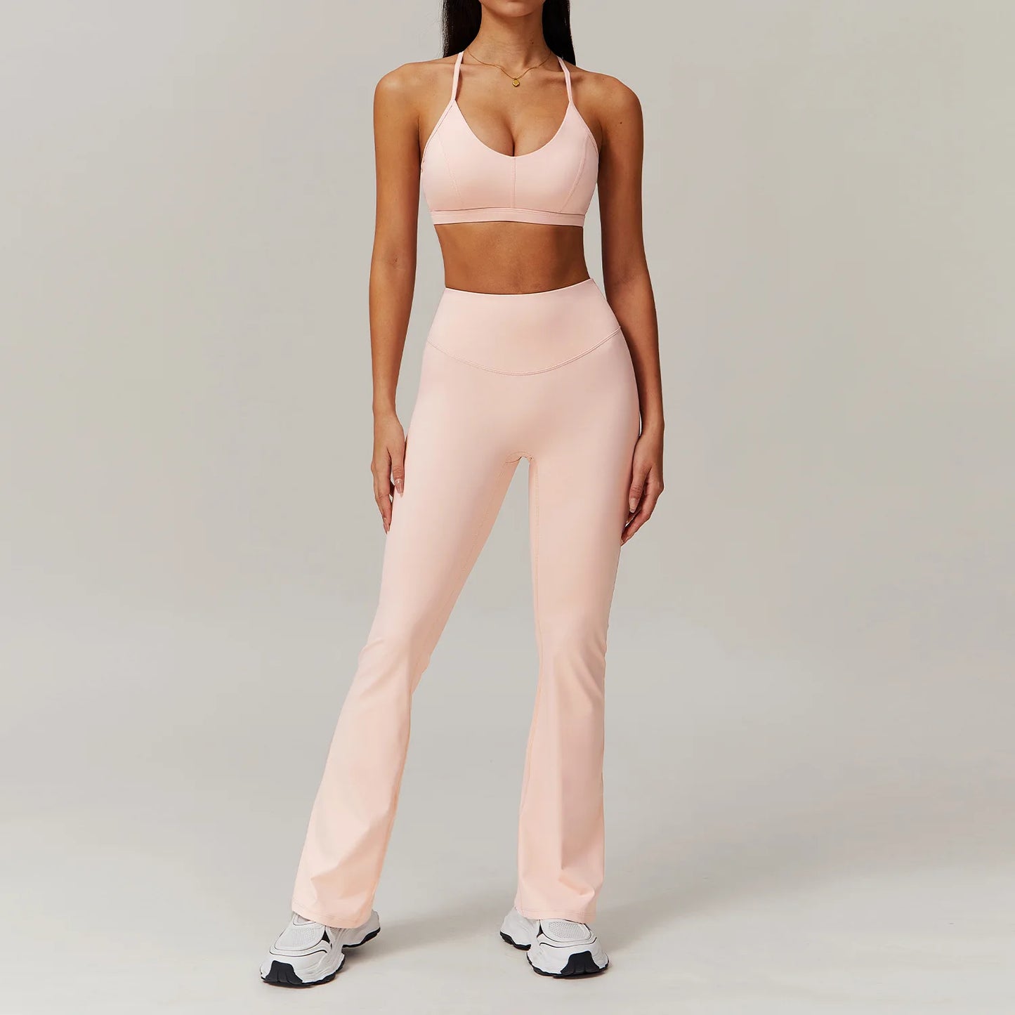FitFlex 2-Piece Yoga Set: Long Sleeve Crop Top & High-Waist Leggings for Workout & Fitness