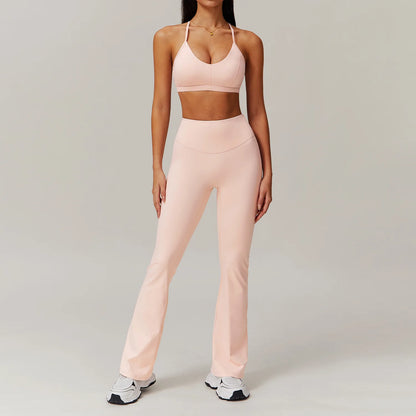 FitFlex 2-Piece Yoga Set: Long Sleeve Crop Top & High-Waist Leggings for Workout & Fitness