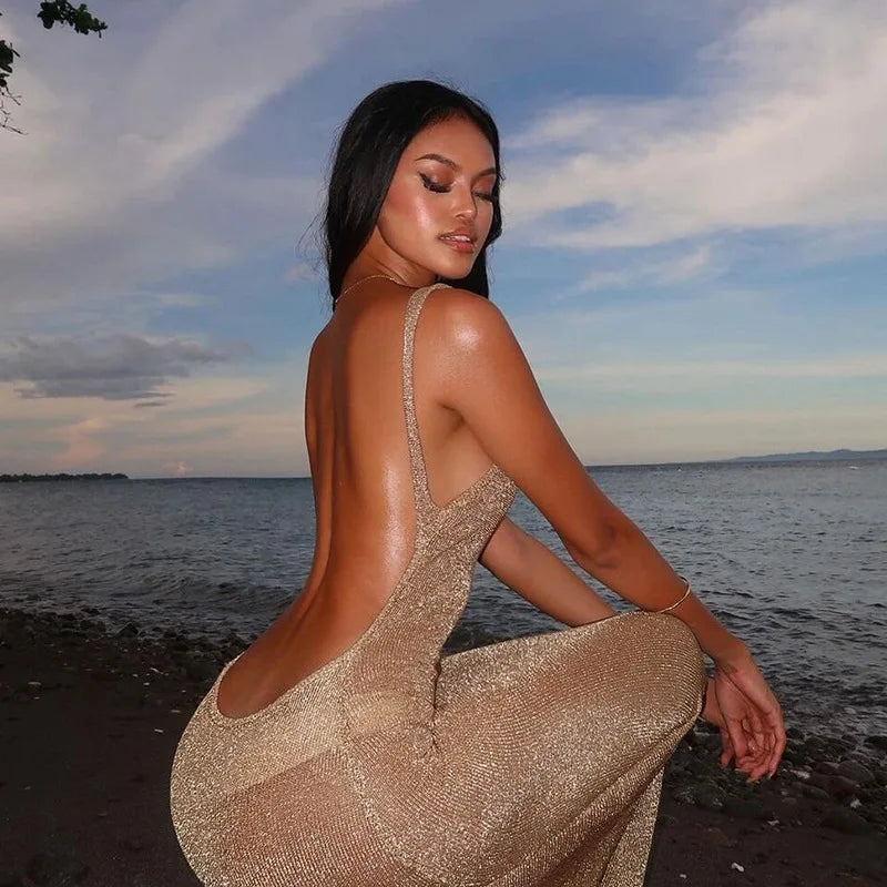 Midnight Muse Sheer Maxi – Backless Summer Party Dress