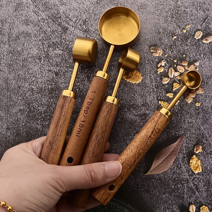 ✨ Premium Gold & Silver Stainless Steel Measuring Cups & Spoons Set – Stylish Kitchen Baking & Coffee Tools ✨