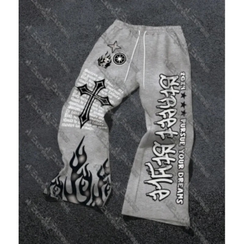 Y2K Anime Graffiti Streetwear Pants – High Waist Loose Fit Harajuku Cargo Joggers