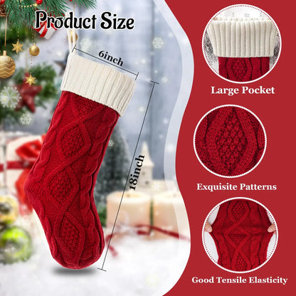18” Knitted Christmas Stocking – Cozy Holiday Gift Bag for Fireplace, Christmas Tree & Home Decor