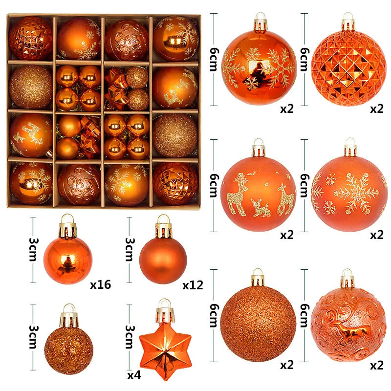 44-Piece Christmas Ornament Set – 6cm Shatterproof Balls in Premium Holiday Color Themes
