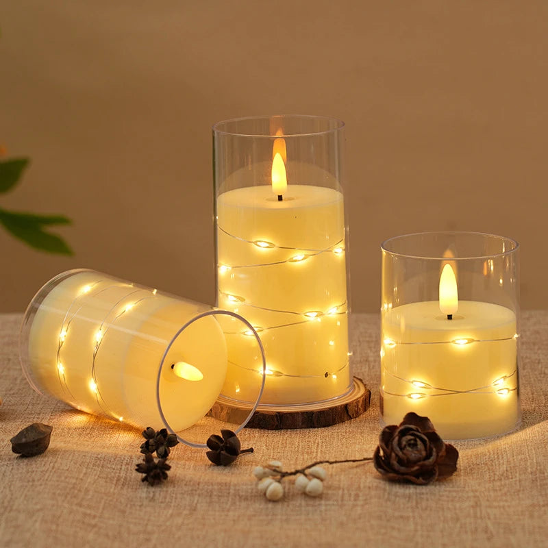 Autumn Glow Flameless LED Candle Set – Star String Lights for Cozy Fall Nights & Festive Décor