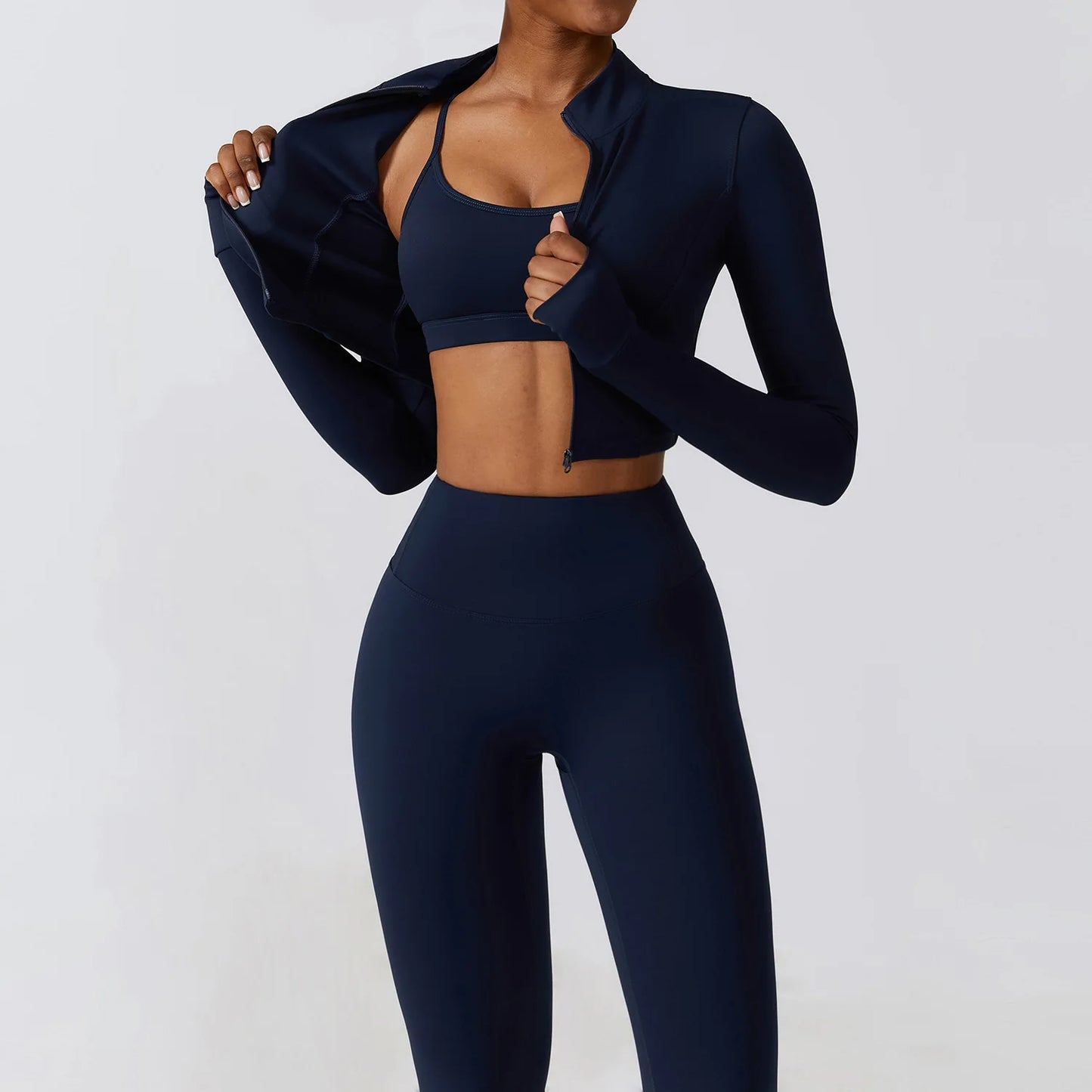 Flex & Flow Seamless Yoga Set: Long Sleeve Crop Top + High-Waist Leggings