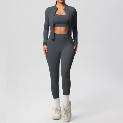 3pcs Sportswear Yoga Set Gym Sports Bra Zipper Jacket Leggings Clothes Sportswear Yoga Suits For Women Fitness Set Tracksuit