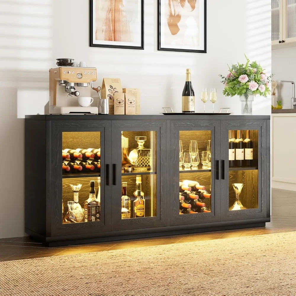 Aurora Glow Wine & Coffee Bar Cabinet – Modern LED Sideboard with Storage