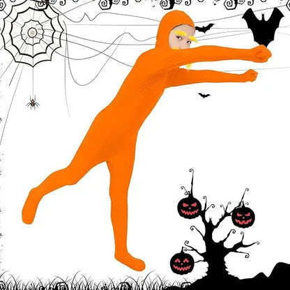 Orange Prisoner Costume Set – Funny Halloween Jumpsuit with Moustache & Eyebrow Wig for Kids & Adults