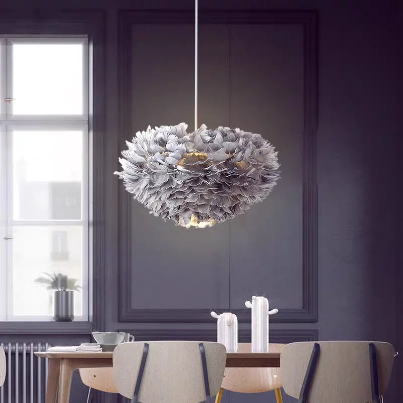 Autumn Aura Feather Chandelier – Nordic Pinecone Glow for Cozy Bedrooms & Chic Dining Spaces