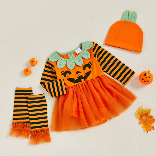 Pumpkin Baby Romper Set – Long Sleeve Halloween Outfit (0–18M)