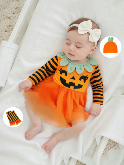 Pumpkin Baby Romper Set – Long Sleeve Halloween Outfit (0–18M)