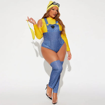 Minion Madness Women’s Cosplay Jumpsuit Set – Halloween Cartoon Character Costume