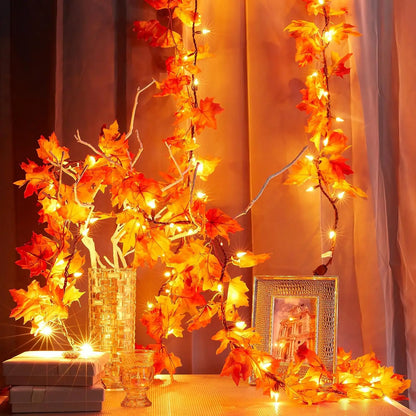 3M Christmas Decoration Artificial Maple Leaf Leaves LED Light String Lantern Garland Home Party DIY Deco Halloween New Yea