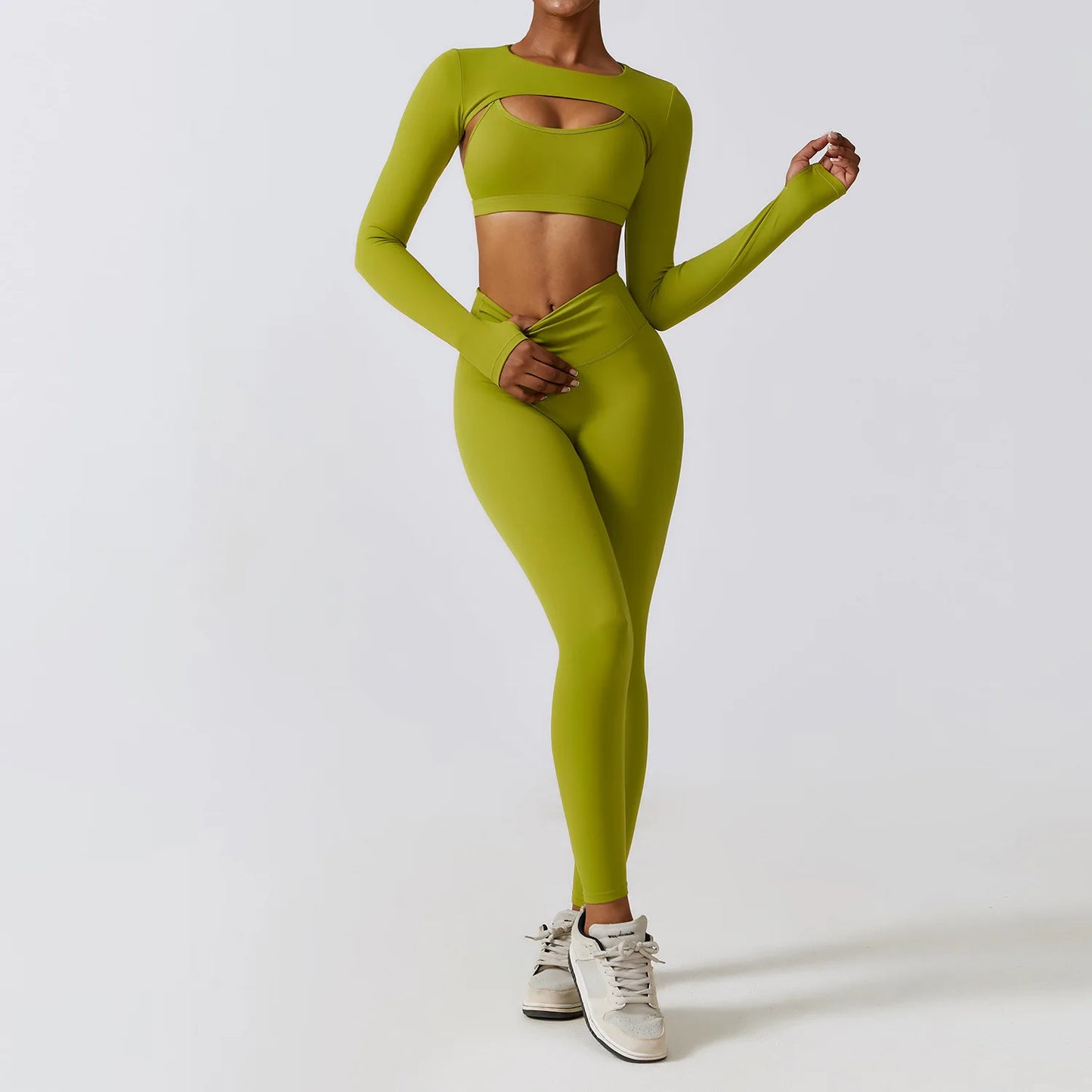 Flex & Flow Seamless Yoga Set: Long Sleeve Crop Top + High-Waist Leggings