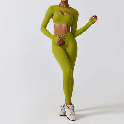 Flex & Flow Seamless Yoga Set: Long Sleeve Crop Top + High-Waist Leggings