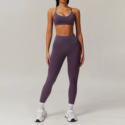 FitFlex 2-Piece Yoga Set: Long Sleeve Crop Top & High-Waist Leggings for Workout & Fitness