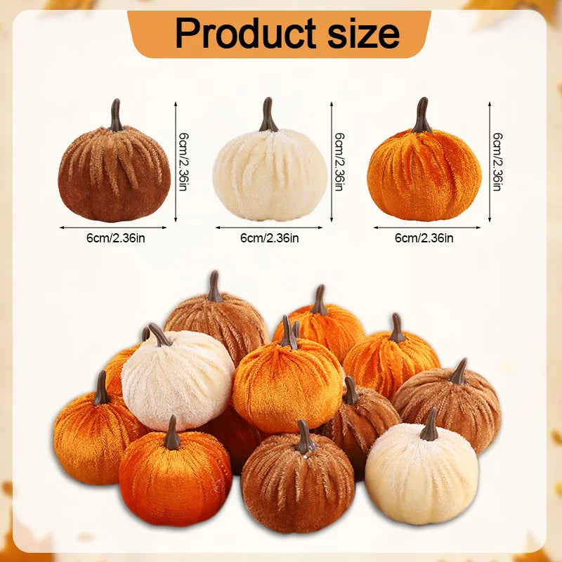 Cozy Flannel Pumpkin Set – 8/12pcs Soft Fabric Fall Decor for Autumn, Thanksgiving & Halloween Tables