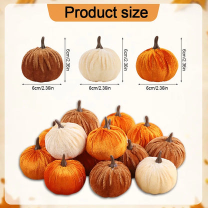 Cozy Flannel Pumpkin Set – 8/12pcs Soft Fabric Fall Decor for Autumn, Thanksgiving & Halloween Tables