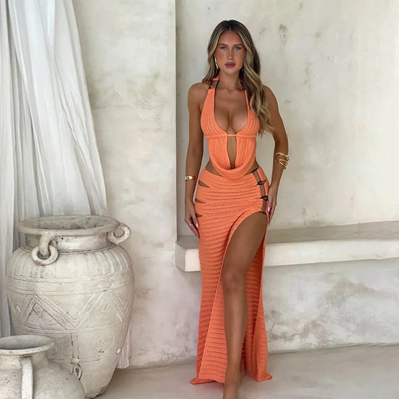 Peachy Glow Knit Cover-Up Dress